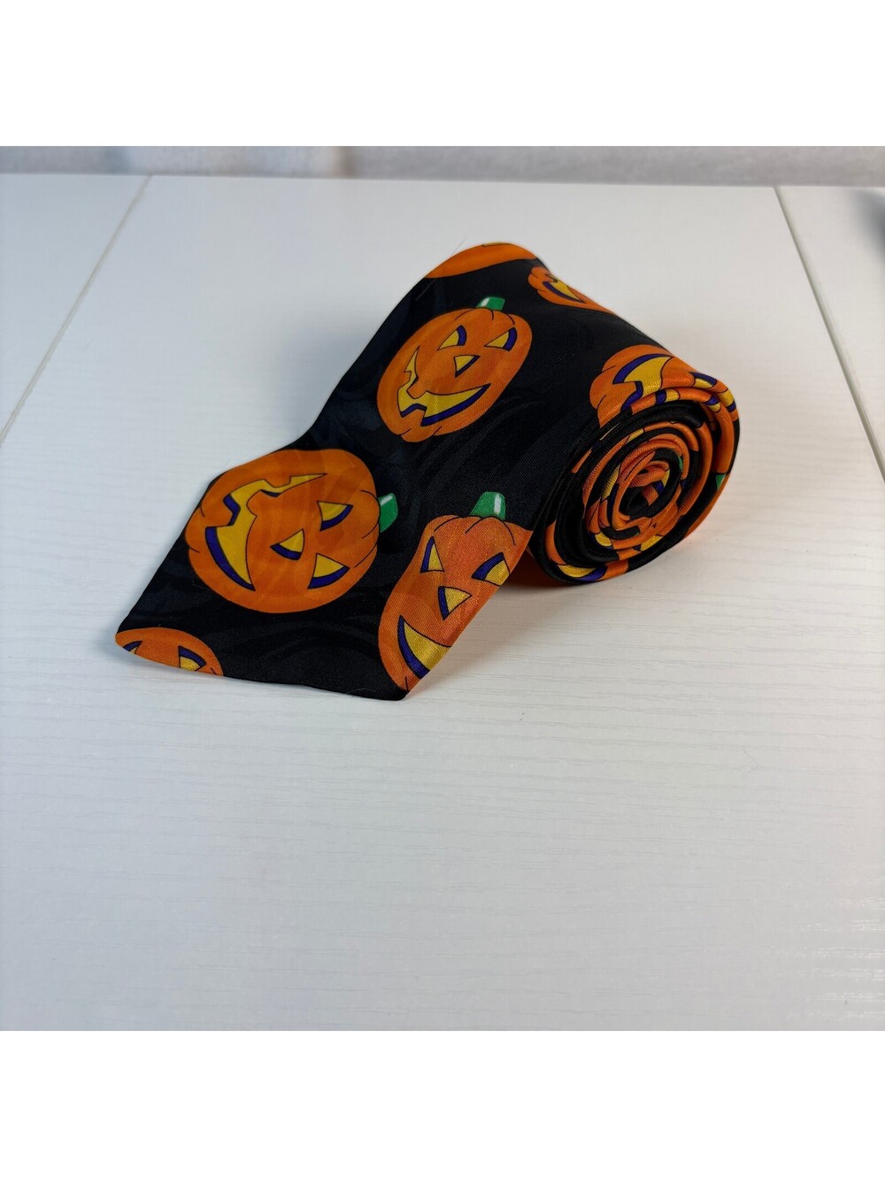 Vintage NovelTies Hallmark Jack O Lantern Halloween Necktie Mens Poly Black USA